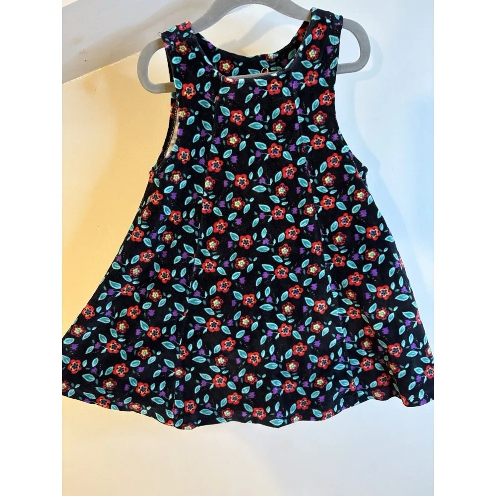 VTG GYMBOREE Floral Black Velour Jumper Dress S 18-24‎ Mo Rainbow Tag Holiday
